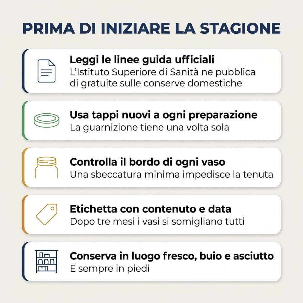 Infografica con linee guida e consigli utili per l'uso corretto e sicuro dei vasi in vetro per conserve Lemag.