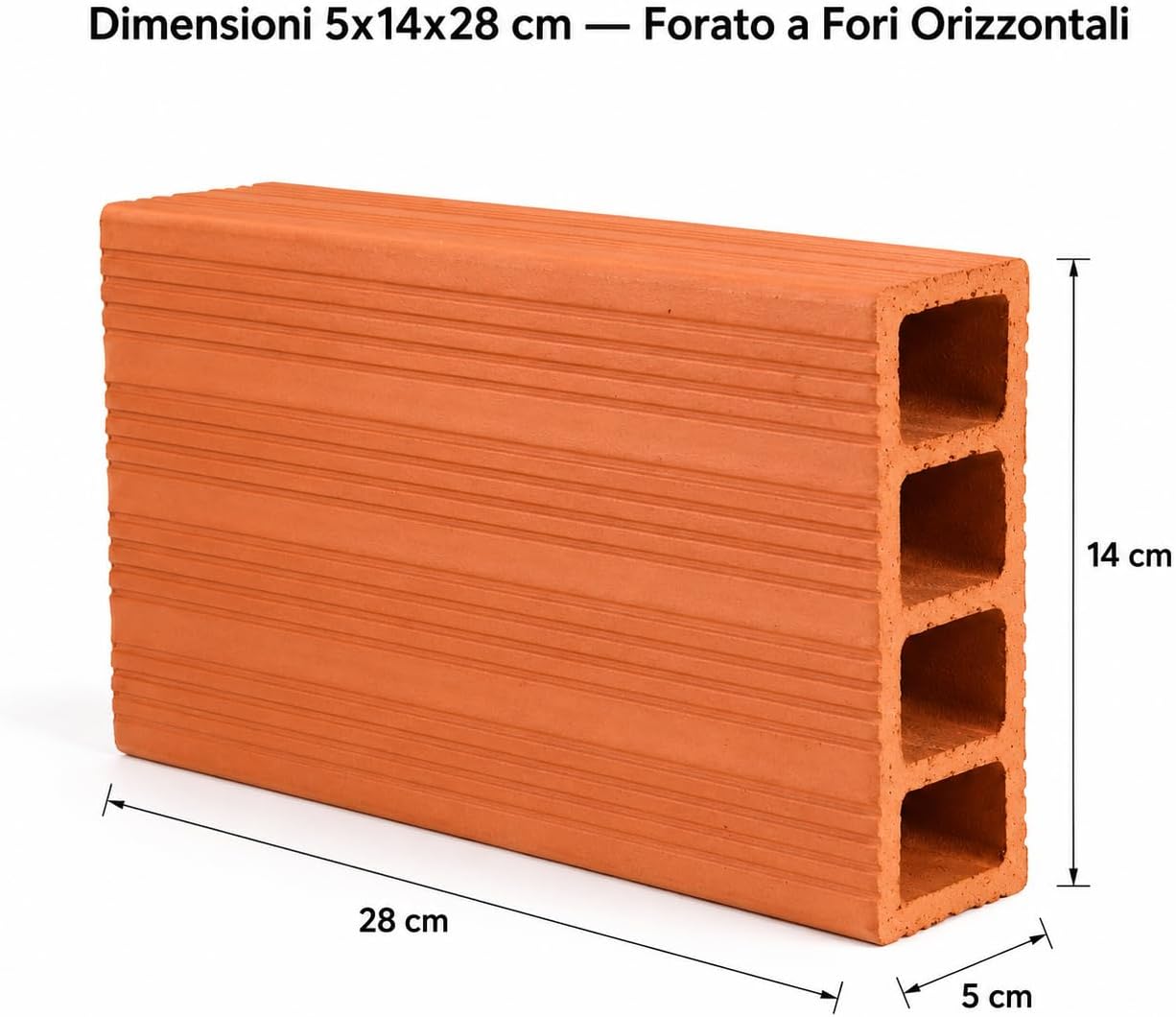 Mattone Forato 5x14x28 cm – Confezione Campione 3 Pezzi | Laterizio Alleggerito per Tramezzi e Tamponamenti | Forato da Muratura | Divisori Interni | Made in Italy