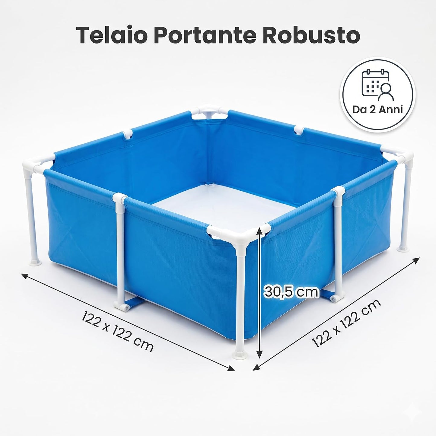 Piscina Frame Quadrata per Bambini 122x122x30,5h cm – Piscina Fuori Terra con Telaio Portante Robusto – Facile da Montare per Giardino e Terrazzo, da 2 Anni | Made in Italy