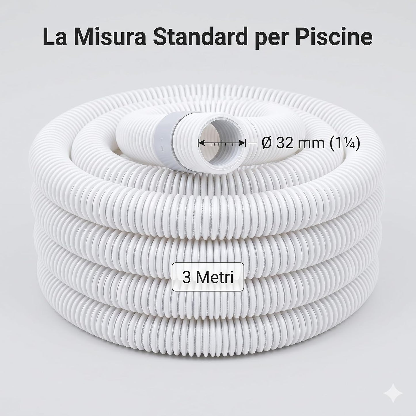Tubo per Pompe Piscina Ø 32 mm Lunghezza 3 m – Tubo di Collegamento Universale per Pompa Filtro e Clorinatore – Compatibile con Tutti i Sistemi da 32 mm (1"¼) per Piscine