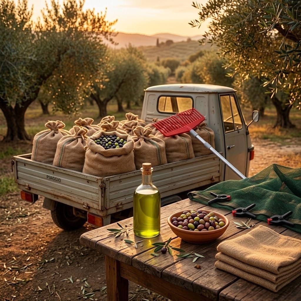 Kit raccolta olive completo con rete antispina 6x6 m, scopa telescopica, morsetti e sacchi juta - immagine 7
