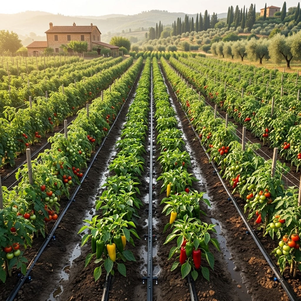 Manichetta Gocciolante Leggera Tape Ø 16 mm — Rotolo 125 m, Ala Gocciolante Piatta per Irrigazione a Goccia di Orto, Campo e Serra — Passo Gocciolatori 20 o 30 cm