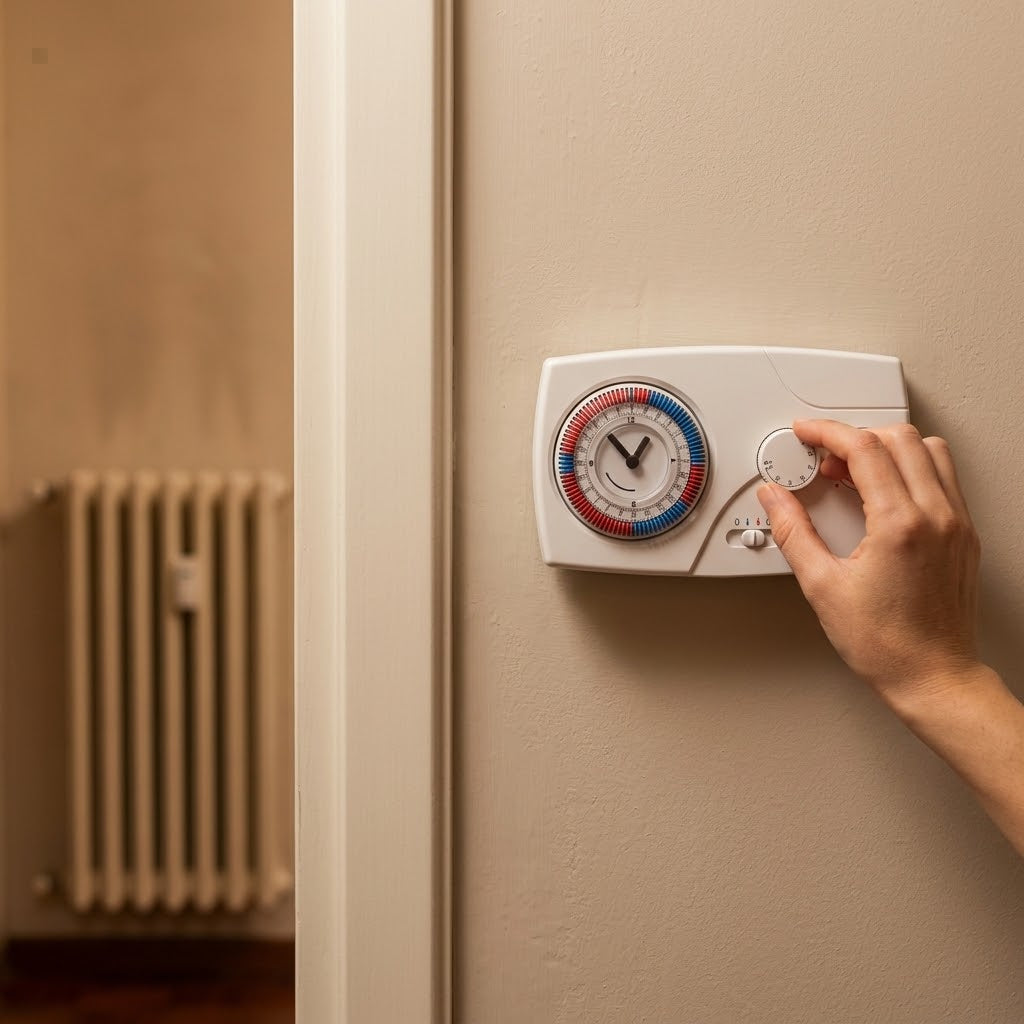 Cronotermostato Meccanico a Parete Giornaliero/Settimanale — Termostato Elettromeccanico a Membrana con Programmatore Orario Analogico a Cavalieri, a Pile, per Caldaia e Riscaldamento CE 60730