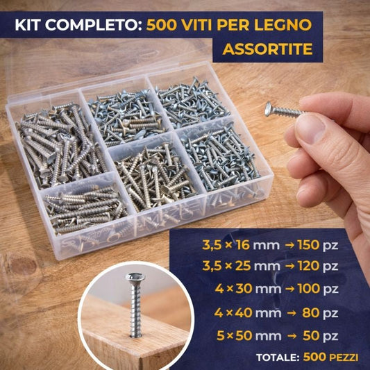 Set Viti Legno Assortite Testa Svasata 500 Pezzi 5 Misure - Lemag srl