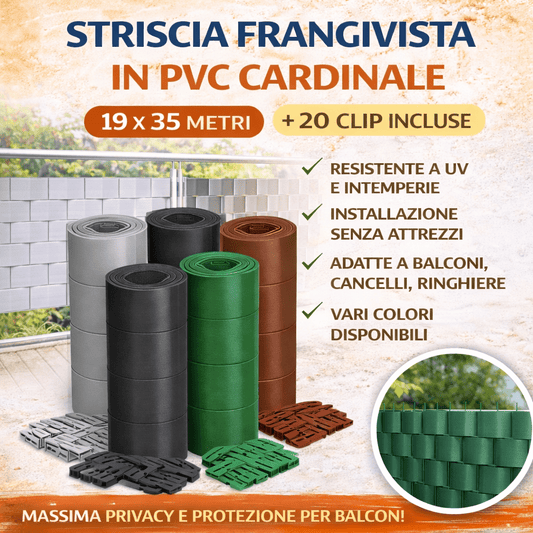 Striscia Frangivista in PVC Cardinale 19 cm x 35 m con 20 Clip Privacy Balcone Recinzione - Lemag srl