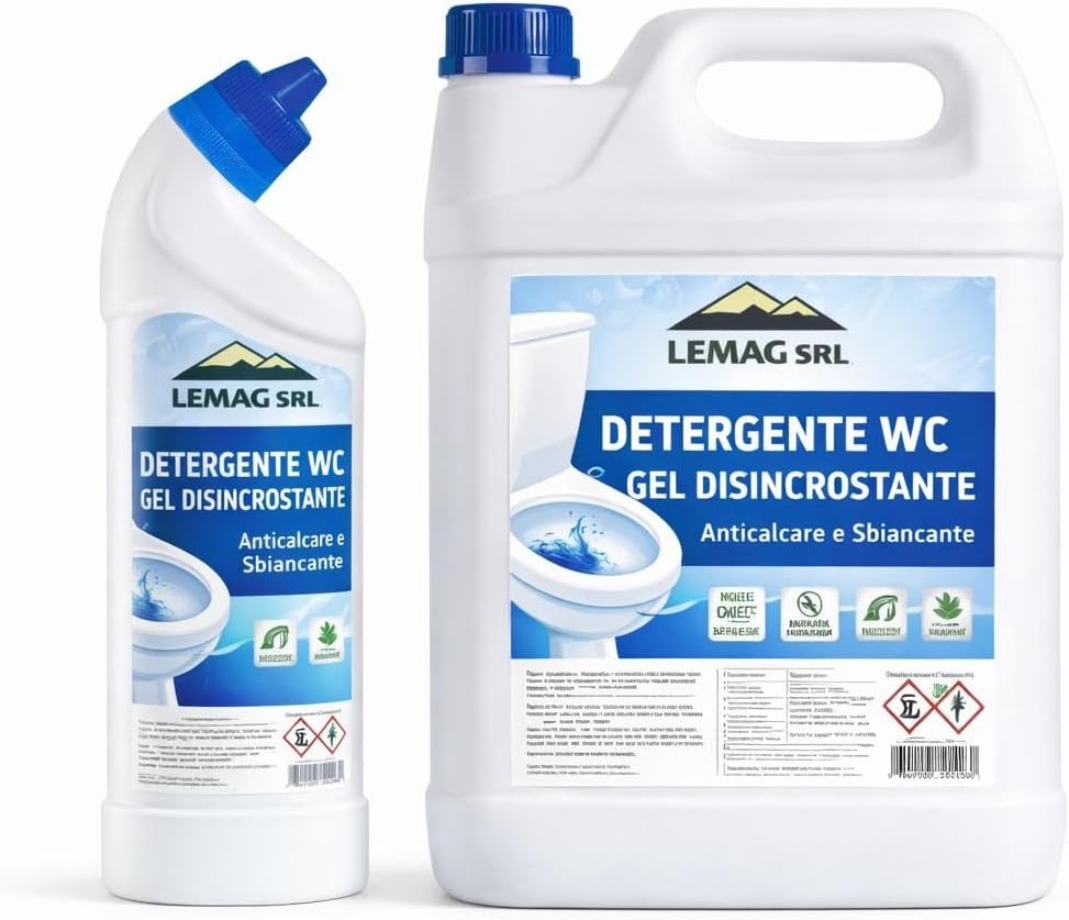Bagno Gel WC Detergente Disincrostante – Rimuove Incrostazioni e Calcare, Sbianca in Profondità, Elimina Macchie Difficili – Nichel Free, Senza Parabeni, Biodegradabile - Lemag srl