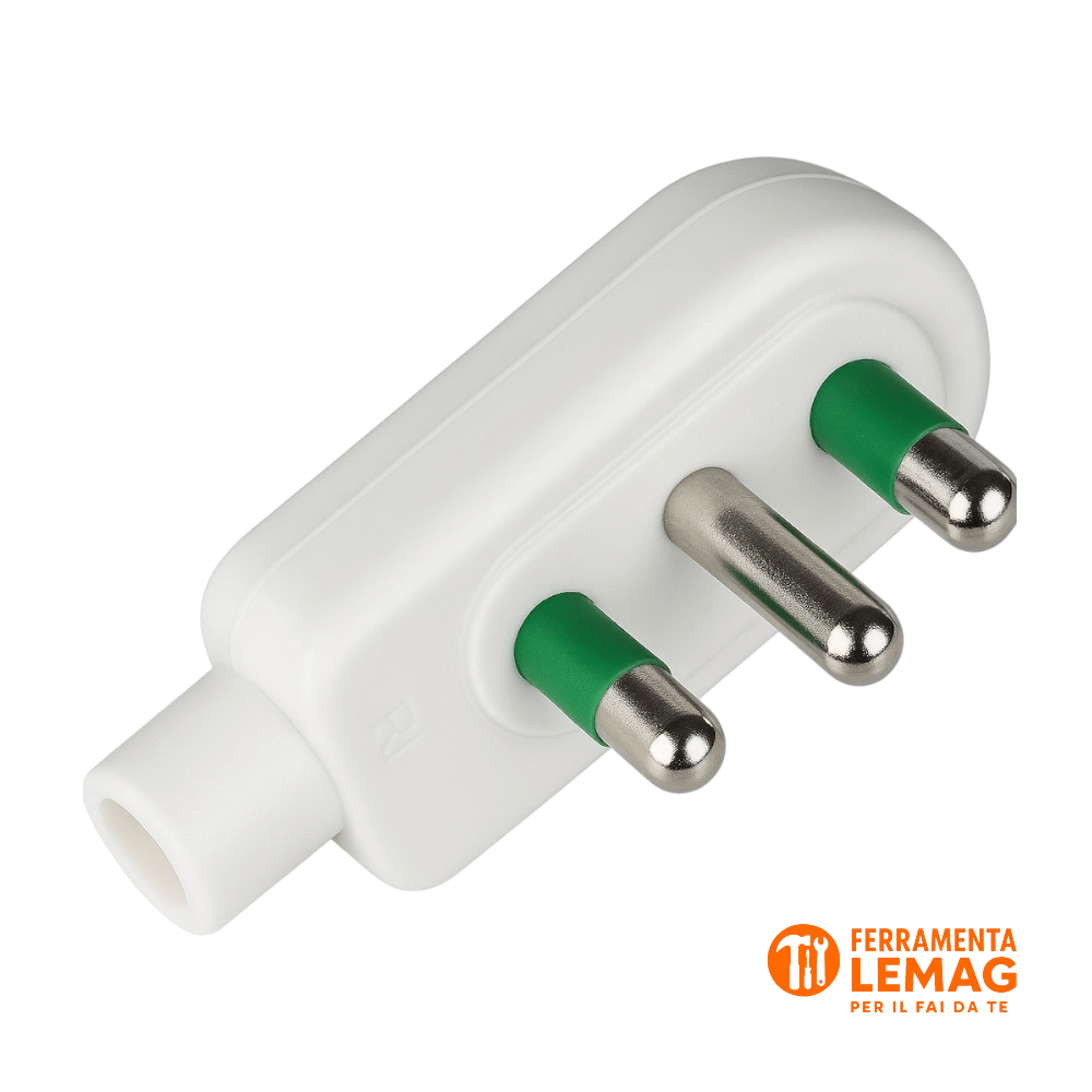Spina a squadra piatta 2P+T 16A bianca, compatta e sicura – 4 pezzi - Lemag srl