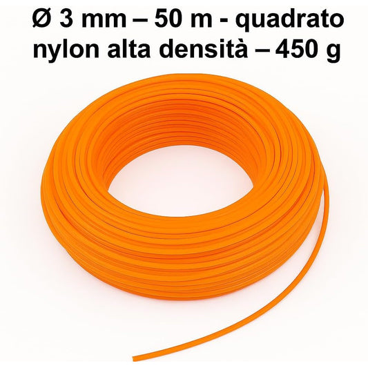 Filo Quadrato Nylon 3mm x 50m per Decespugliatore – Uso Intensivo Erba Dura - Lemag srl
