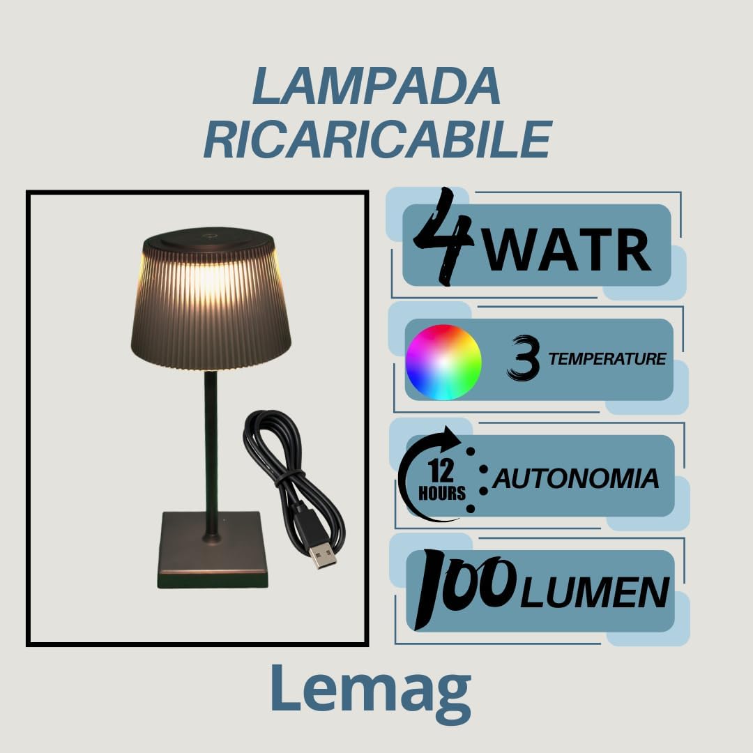 Lampada LED Ricaricabile da Tavolo Touch Bianca Fredda per Scrivania o Comodino - Lemag srl