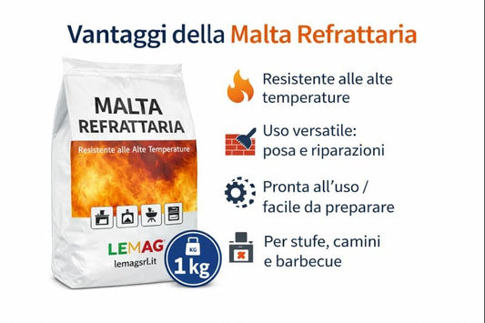 Malta Refrattaria 1 Kg – Cemento Resistente Alte Temperature per Stufe, Camini, Forni e Barbecue – LEMAG SRL - Lemag srl
