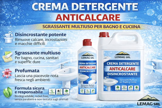 Crema Detergente Anticalcare Disincrostante 1L / 5L – Sgrassante Multiuso Bagno e Cucina – Biodegradabile – LEMAG SRL - Lemag srl