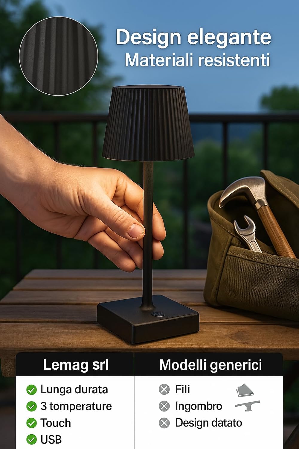 Lampada LED Ricaricabile da Tavolo Touch Bianca Fredda per Scrivania o Comodino - Lemag srl