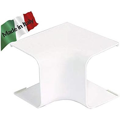 Angolo interno canalina 65x50 in PVC bianco Euro Plus per la protezione di cavi elettrici.