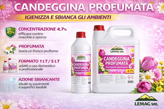 Candeggina Profumata Ipoclorito di Sodio 4,7% – 1 LT / 5 LT – Igienizzante Casa e Bagno – LEMAG SRL - Lemag srl