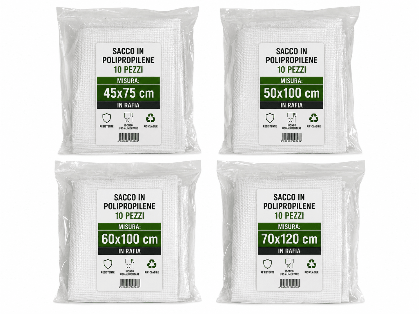 Sacco in Polipropilene Rafia per Alimenti e Raccolta 10 Pezzi Resistente Multiuso per Cereali Mangime Legna Macerie Orto Disponibile in Varie Misure - Lemag srl