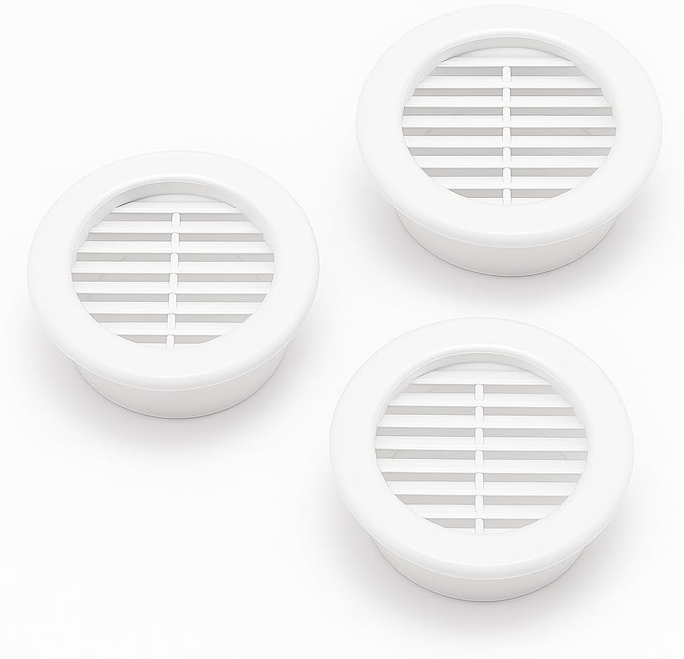Set 3 Griglie di Aerazione in PVC Bianco – Presa d’Aria Circolare Ø 80-100 mm – Per Tubi, Ventilazione, Areazione Ambienti - Lemag srl
