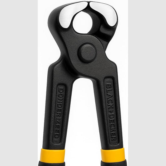 Dettaglio della tenaglia per ferraioli Black+Decker da 200 mm in acciaio bonderizzato nero per edilizia.