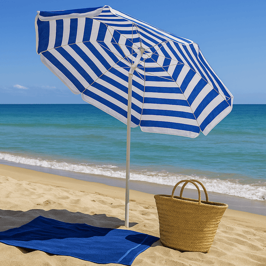 Ombrellone da Spiaggia Tondo Ø200 cm Cotone – Snodo, Custodia, Palo Acciaio - Lemag srl