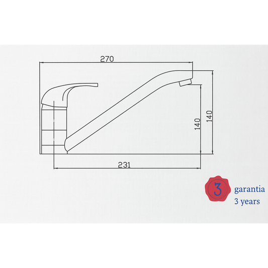 Disegno tecnico con dimensioni e misure del rubinetto cucina canna alta quadrata A62.