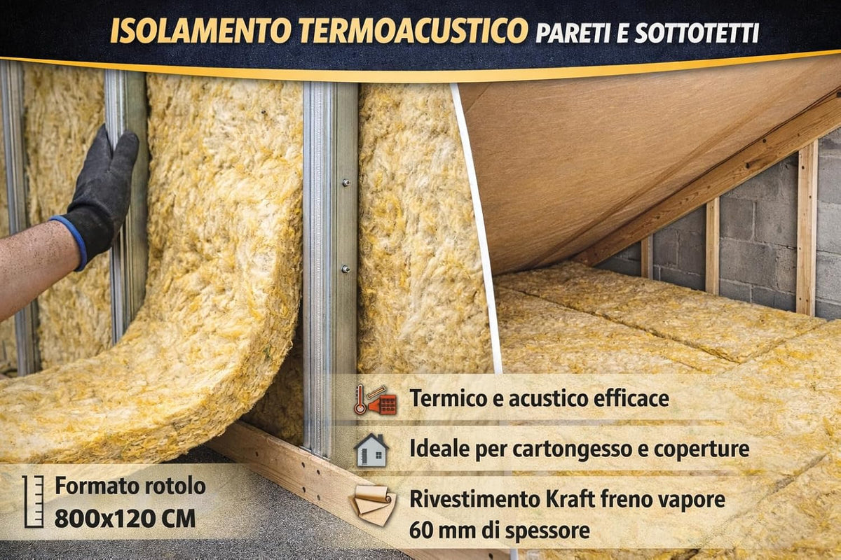 Lana di Roccia 60 mm Rotolo 800x120 cm con Carta Kraft – Isolante - Lemag srl