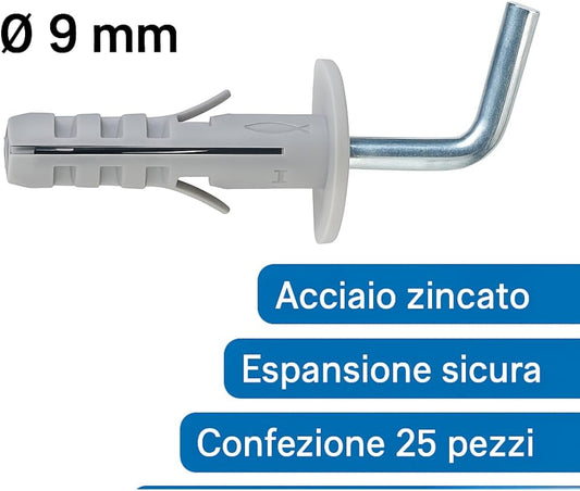 25x Tasselli a Gancio Aperto L Corto SB 9/8 Ø9 mm – Metallici Zincati – Lemag SRL - Lemag srl
