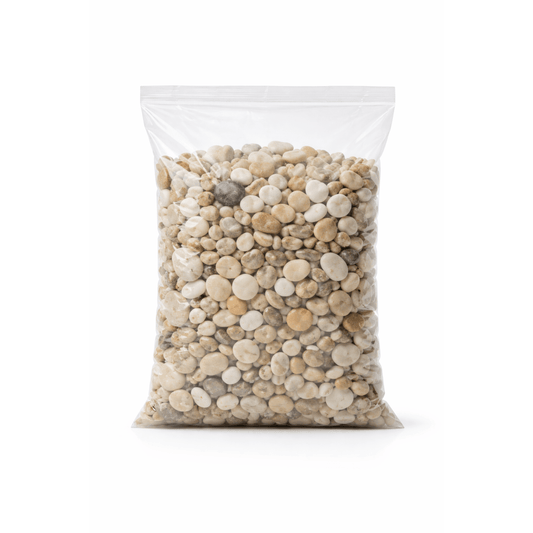 Sacchetto di ghiaia di fiume decorativa da 2 kg per vasi e aiuole, ideale per il drenaggio e la decorazione del giardino.