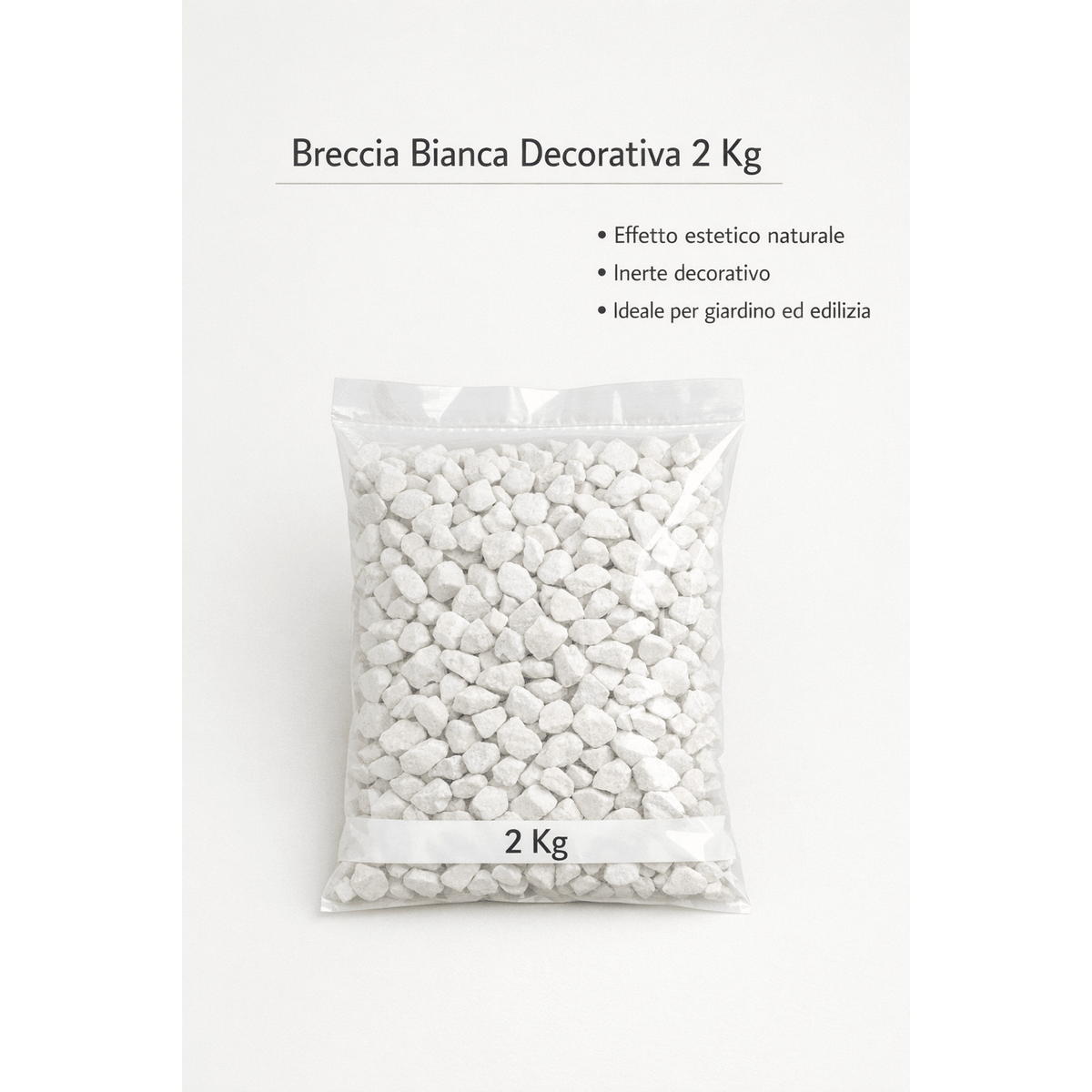 Sacco da 2 kg di breccia bianca decorativa naturale, ideale per decorare vasi, fioriere e aiuole in giardino.