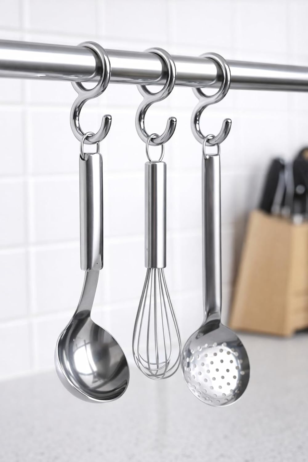 Gancetto Porta Mestolo Cromato – Kit 4 Pezzi – Ganci da Cucina per Mestoli e Utensili – Accessori per Barra e Pensili - Lemag srl