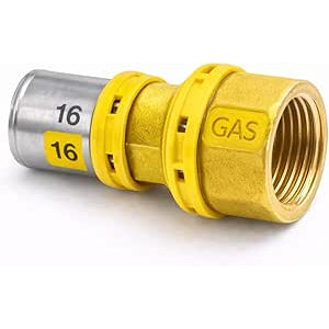 Raccordo gas a pressare 16 mm dritto 16x1/2 femmina per impianti multistrato.