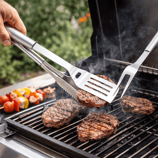 Set Barbecue Inox 3 Pezzi 43 cm Pinza Spatola Forchetta Acciaio Cardinale - Lemag srl