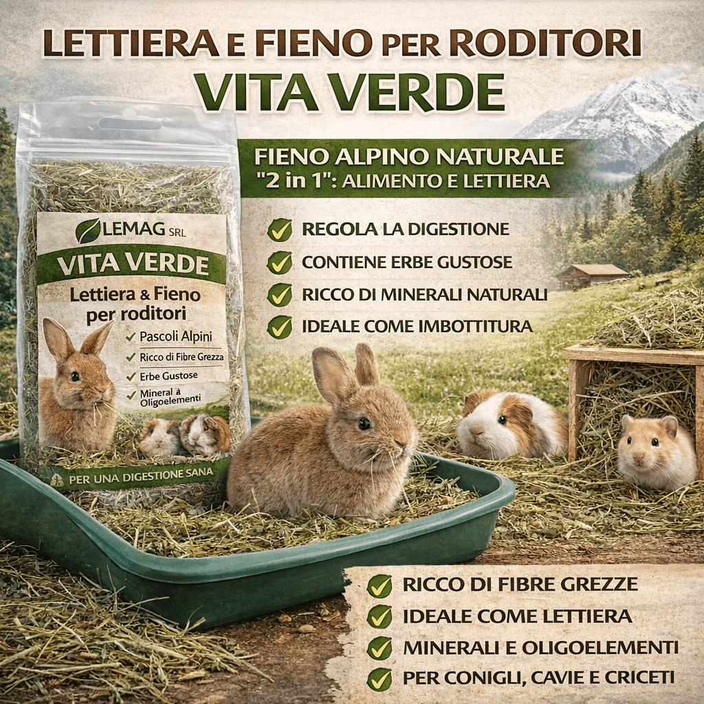 Fieno per Roditori Vita Verde Lettiera Naturale Pascoli Alpini Digestione - Lemag srl