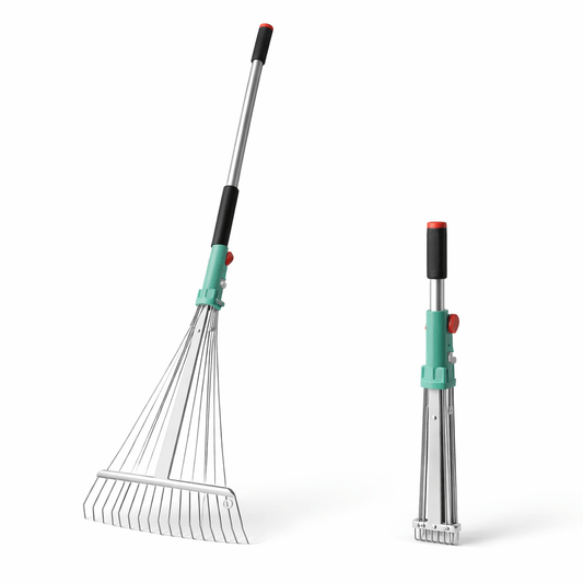 Kit Pulizia Giardino con Alzaimmondizia Zincato + Scopa Foglie Regolabile 15 Denti – Manico Telescopico 80 - 165 cm – Testa Apribile e Richiudibile – Raccolta Foglie e Detriti - Lemag srl