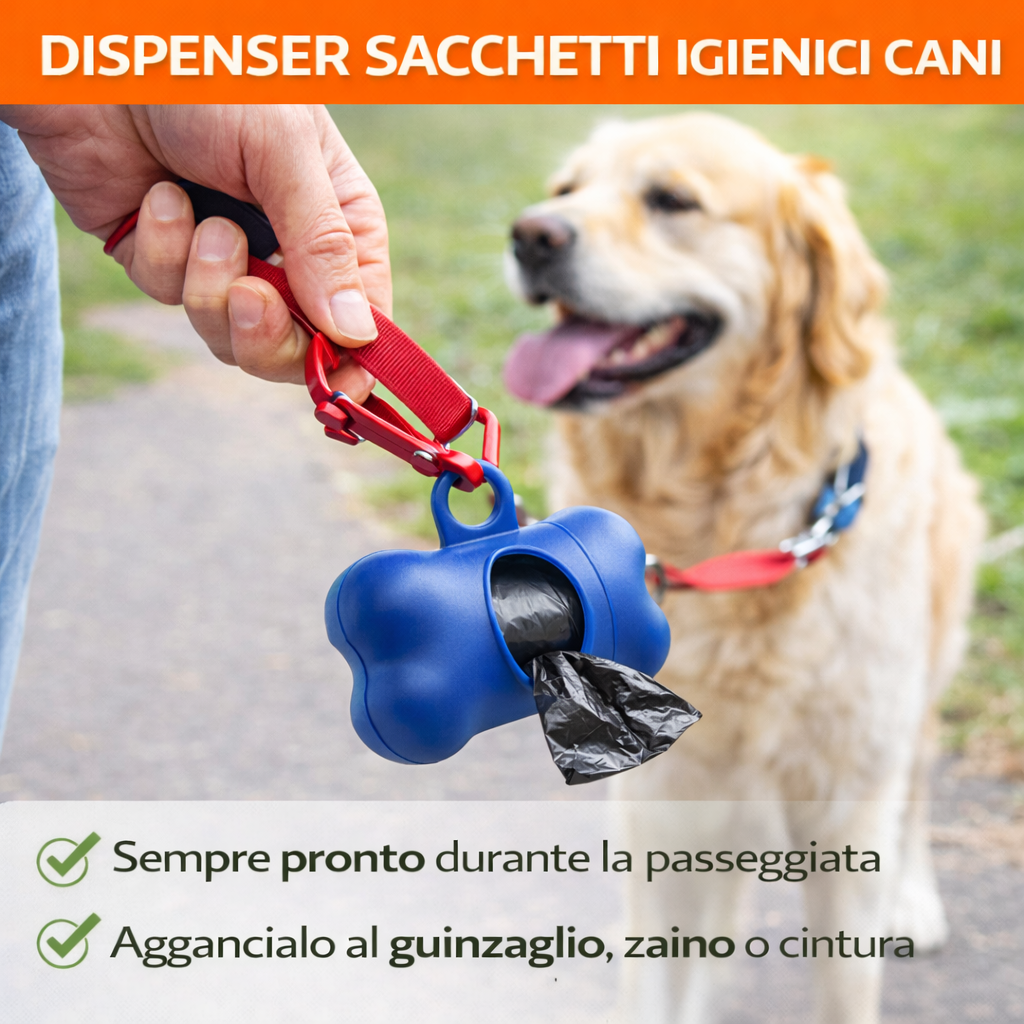 Dispenser Sacchetti Igienici Cani con 30 Sacchetti Inclusi - Lemag srl