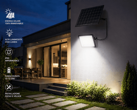Faretto Solare PRO 3100LM 108 LED 16W IP65 4000K con Telecomando - Lemag srl