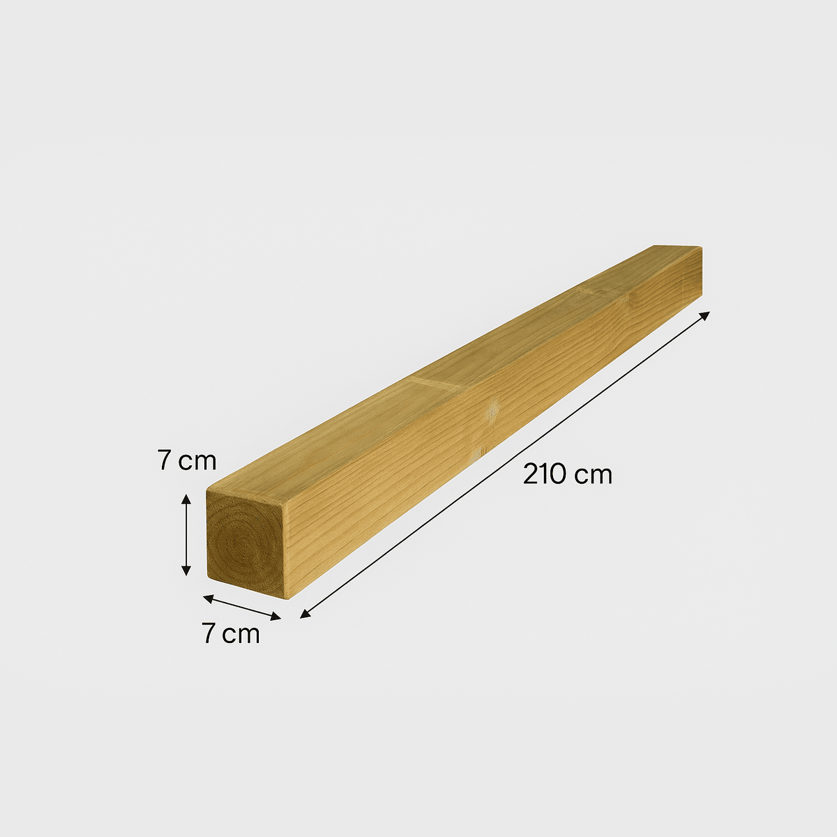 Palo in legno impregnato 7x7 in pino di altezza 210 cm per recinzioni e strutture esterne.