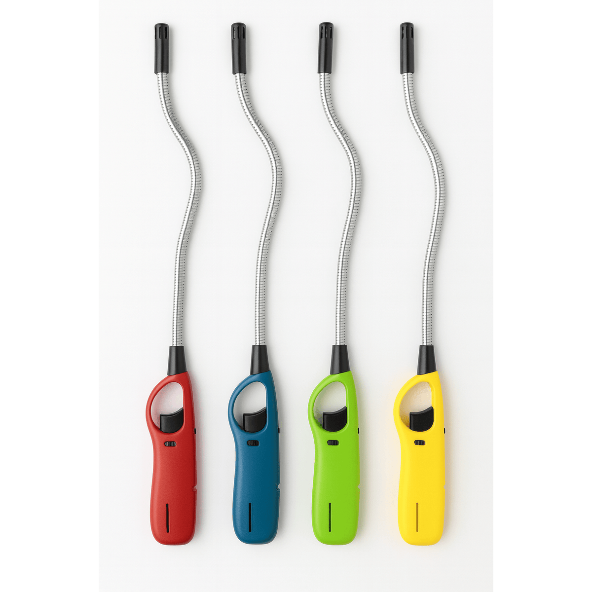 Set da 4 pezzi di accendigas lungo flessibile ricaricabile in vari colori per accendere in sicurezza fornelli, barbecue e camini.