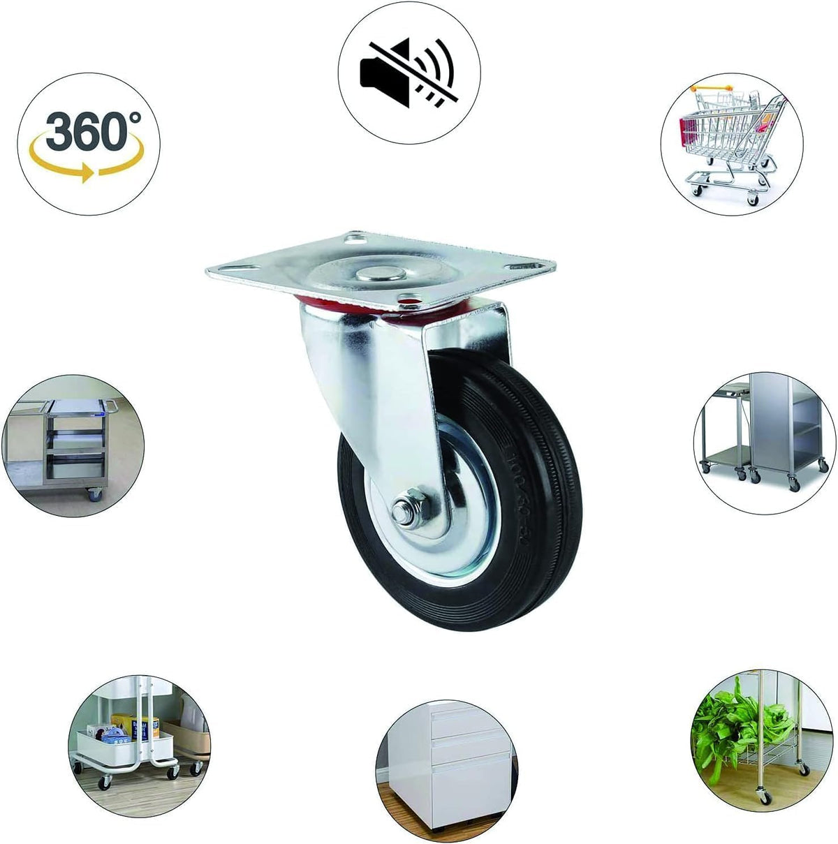 Ruota Industriale con Piastra Girevole 100 mm – Gomma Nera - Lemag srl