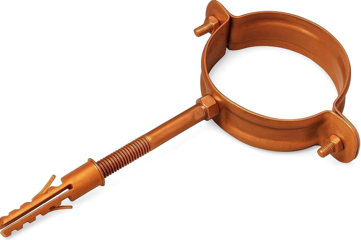 Collare Pluviale Rotondo Preverniciato Testa di Moro – Diametro 80 mm / 100 mm – Acciaio Verniciato Anticorrosione per Fissaggio Tubi Pluviali – LEMAG SRL (80 ramato) - Lemag srl