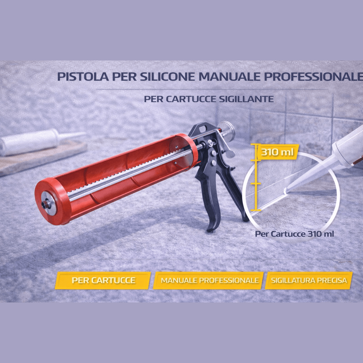 Pistola per silicone manuale professionale per cartucce sigillanti, ideale per sigillature precise nel fai da te.