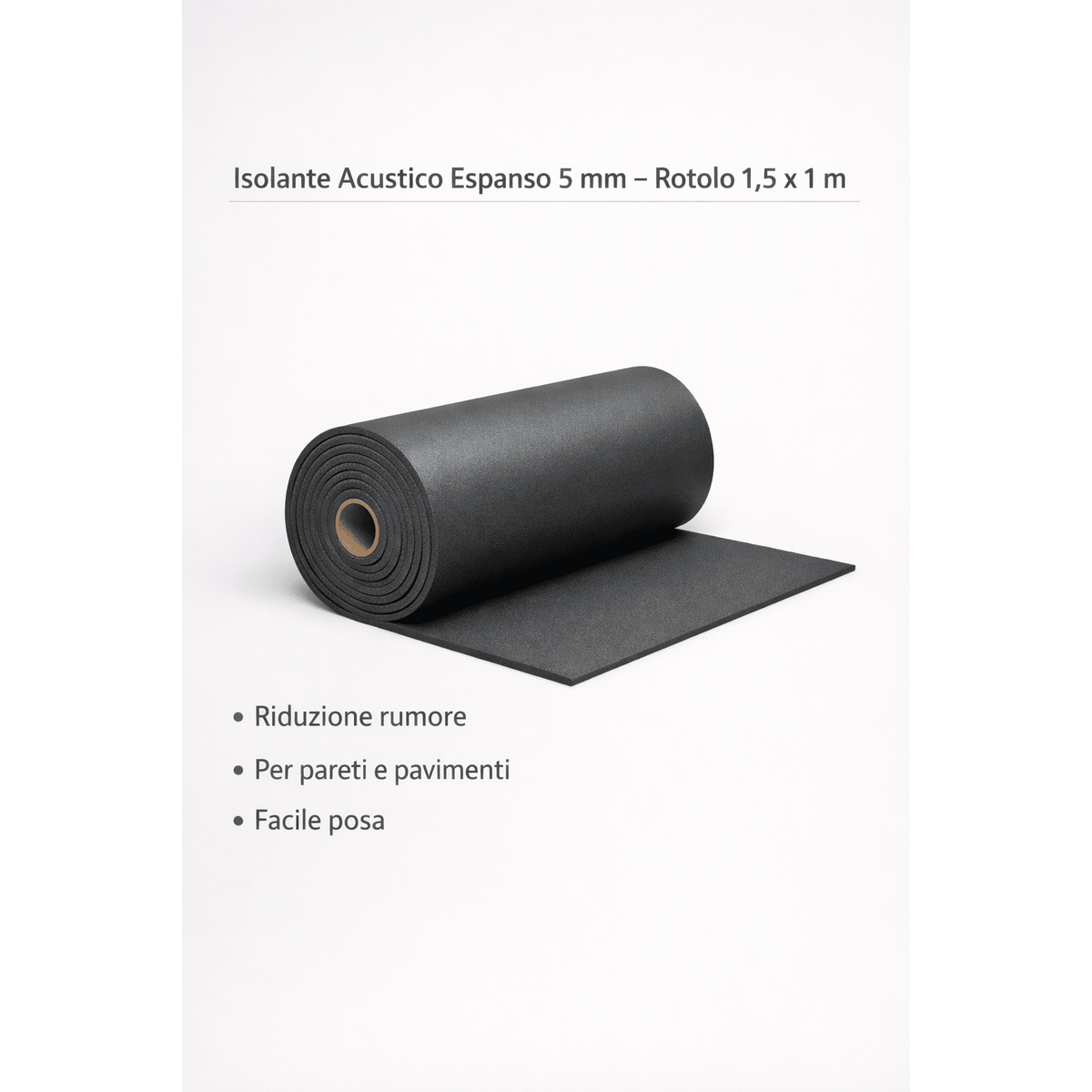Rotolo di isolante acustico espanso da 5 mm per la riduzione del rumore su pareti e pavimenti.