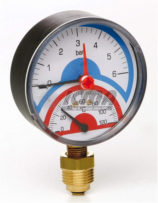 Termomanometro radiale Ø80 attacco laterale 1/2" 0–6 Atm 0–120°C – Impianti termici - Lemag srl