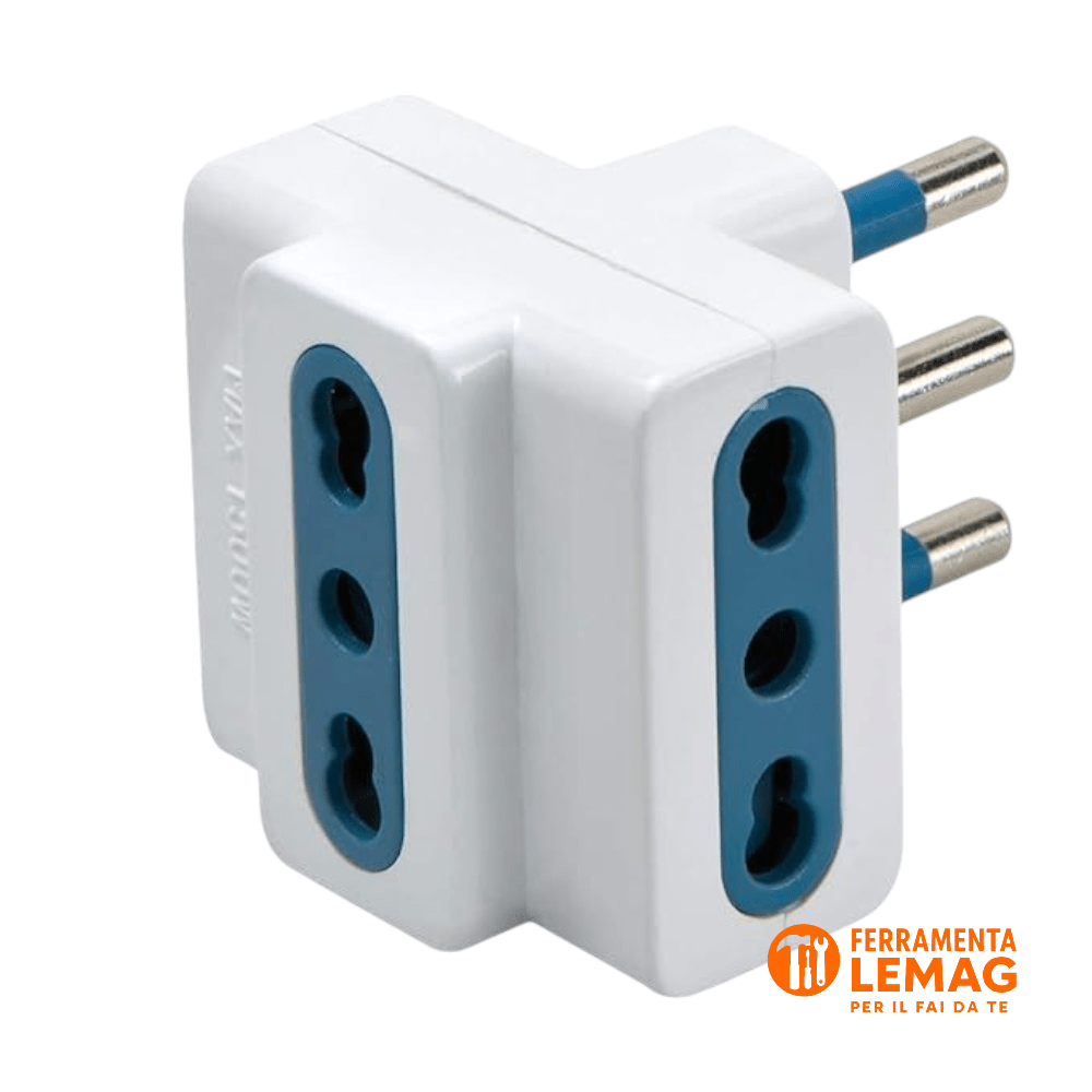 Adattatore triplo 16A bianco 2P+T, 3 prese italiane compatto e resistente - Lemag srl