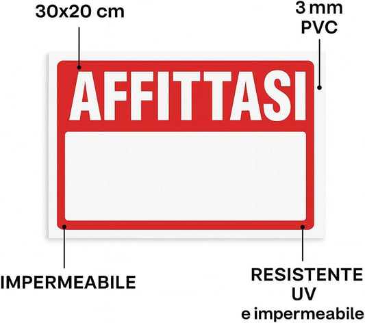 Cartello Affittasi personalizzabile in PVC 3 mm formato 30x20 cm – dettaglio