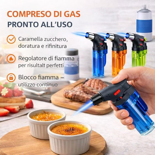Set 2 Caramellatori JET TORCH Gas Regolatore + Ricarica Inclusa - Lemag srl
