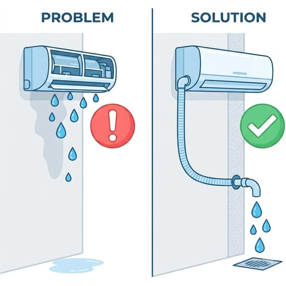 Confronto tra condizionatore che perde acqua e soluzione con tubo scarico condensa condizionatore spiralato da 20 mm.