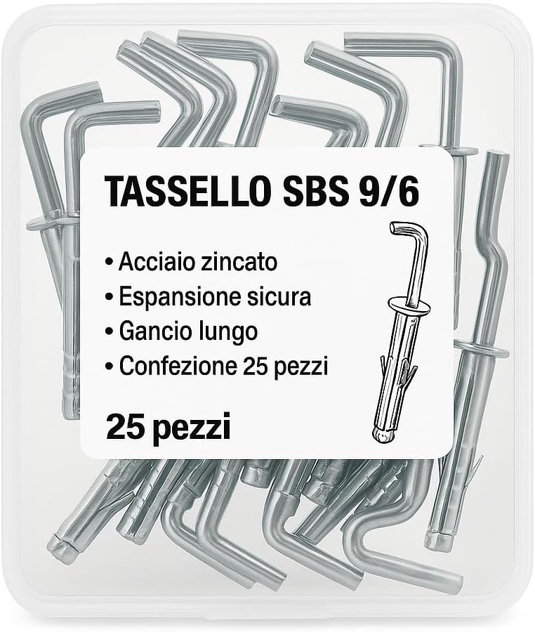 5x Tasselli Metallici SBS 9/6 con Gancio Lungo – Acciaio Zincato – Lemag SRL - Lemag srl