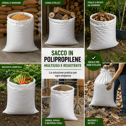 Sacco in Polipropilene Rafia per Alimenti e Raccolta 10 Pezzi Resistente Multiuso per Cereali Mangime Legna Macerie Orto Disponibile in Varie Misure - Lemag srl