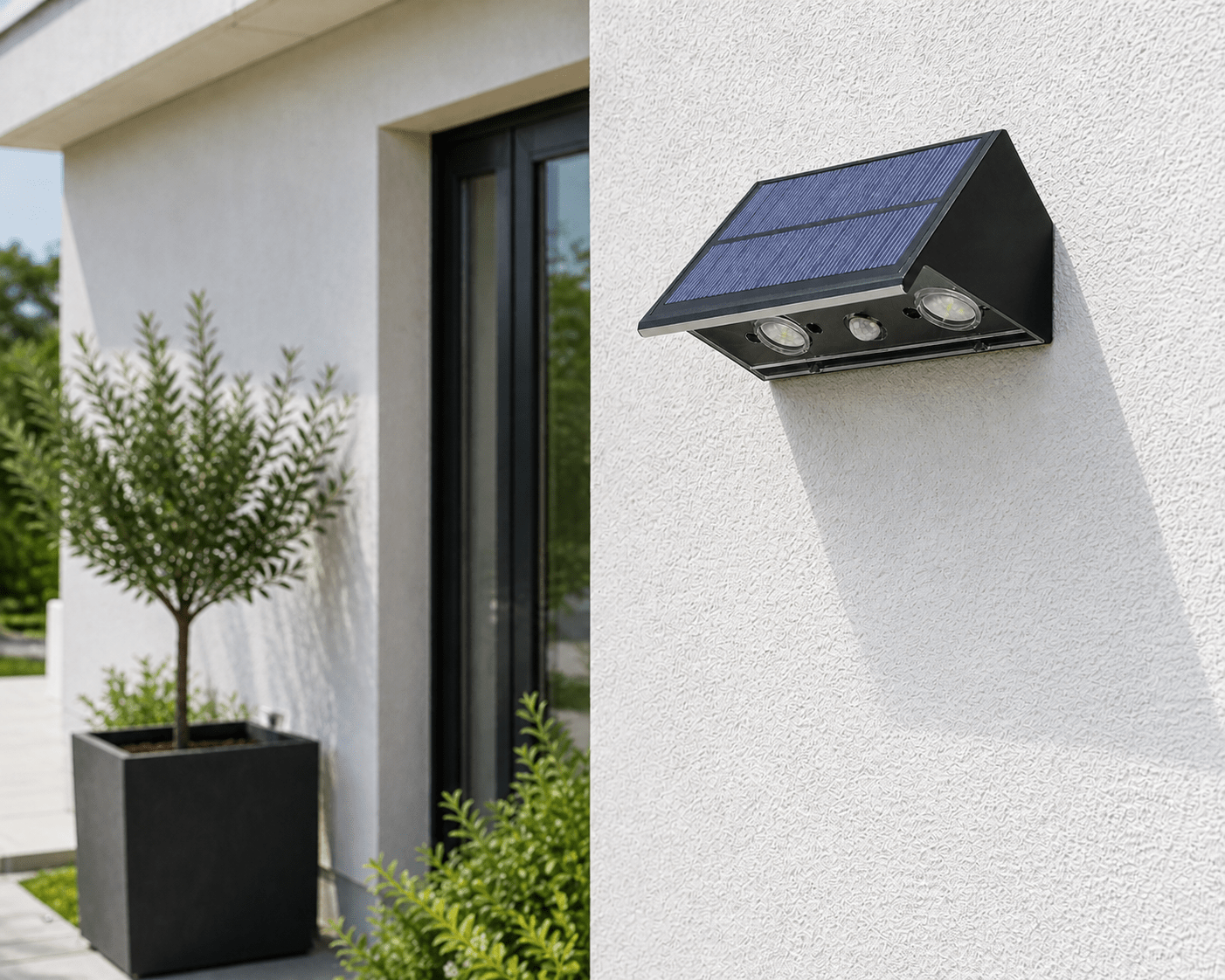 Applique da Muro Solare Lens 3000K IP54 4W 120LM Nero 2 Step Dimmer Batteria Litio 1500mAh per Esterno - Lemag srl