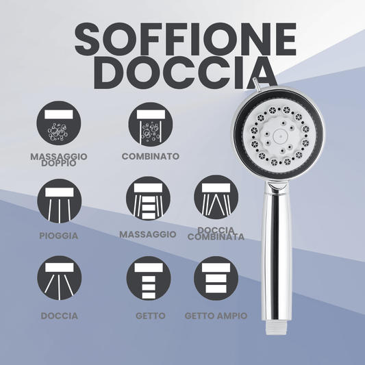 Soffione Doccia 8 Getti Cromato Universale Anticalcare Alta Pressione - Lemag srl
