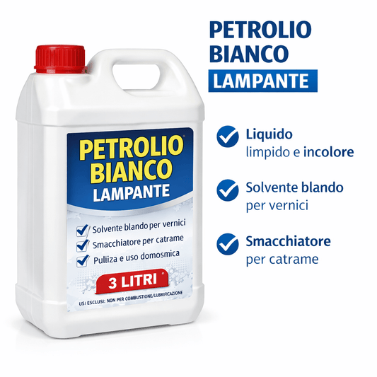 Petrolio Bianco Lampante 3 Litri Solvente per Pulizia Smacchiatore Catrame Liquido Incolore Limpido per Vernici e Uso Domestico - Lemag srl